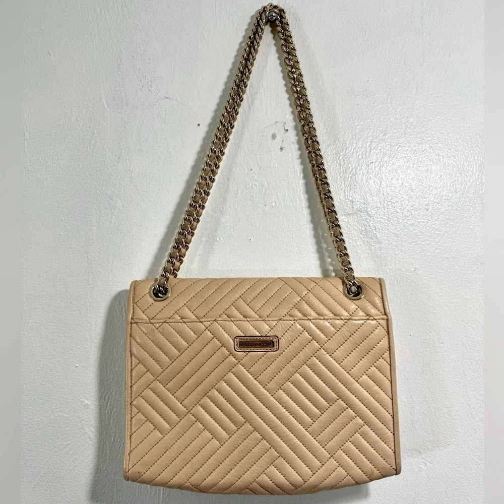 Rebecca Minkoff - Fold over quilted leather cream bag with Gold chain straps